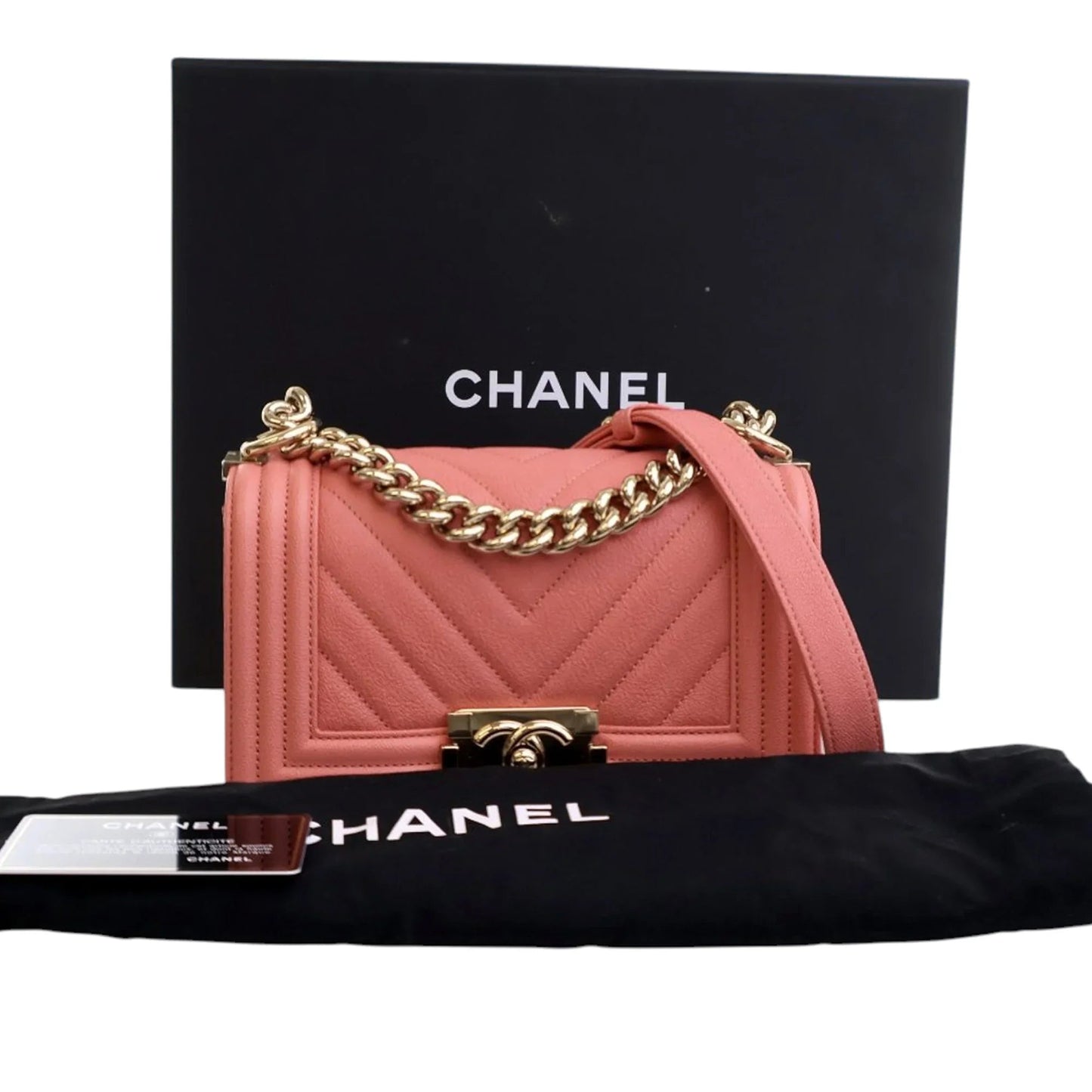 Pink Chanel Small Chevron Caviar Boy Flap Crossbody Bag