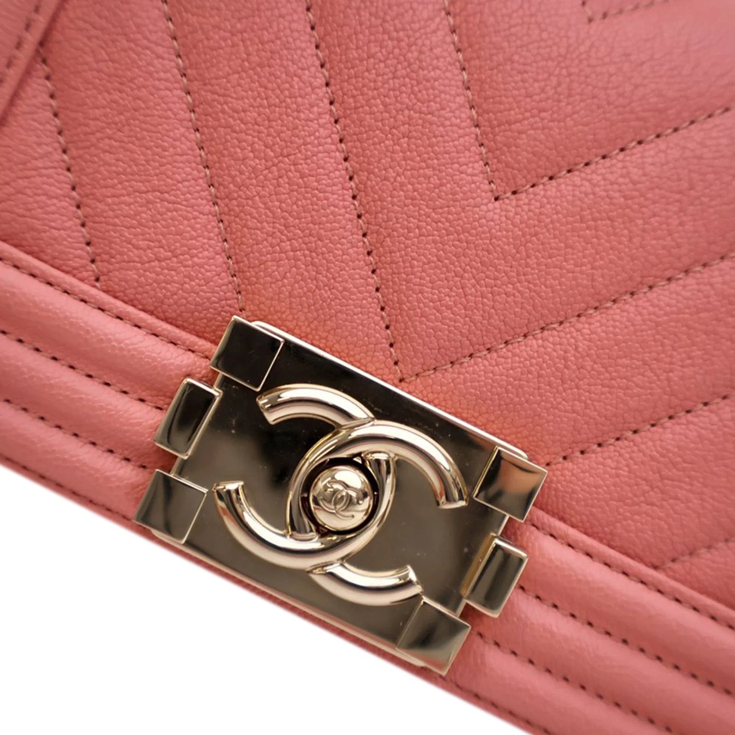 Pink Chanel Small Chevron Caviar Boy Flap Crossbody Bag