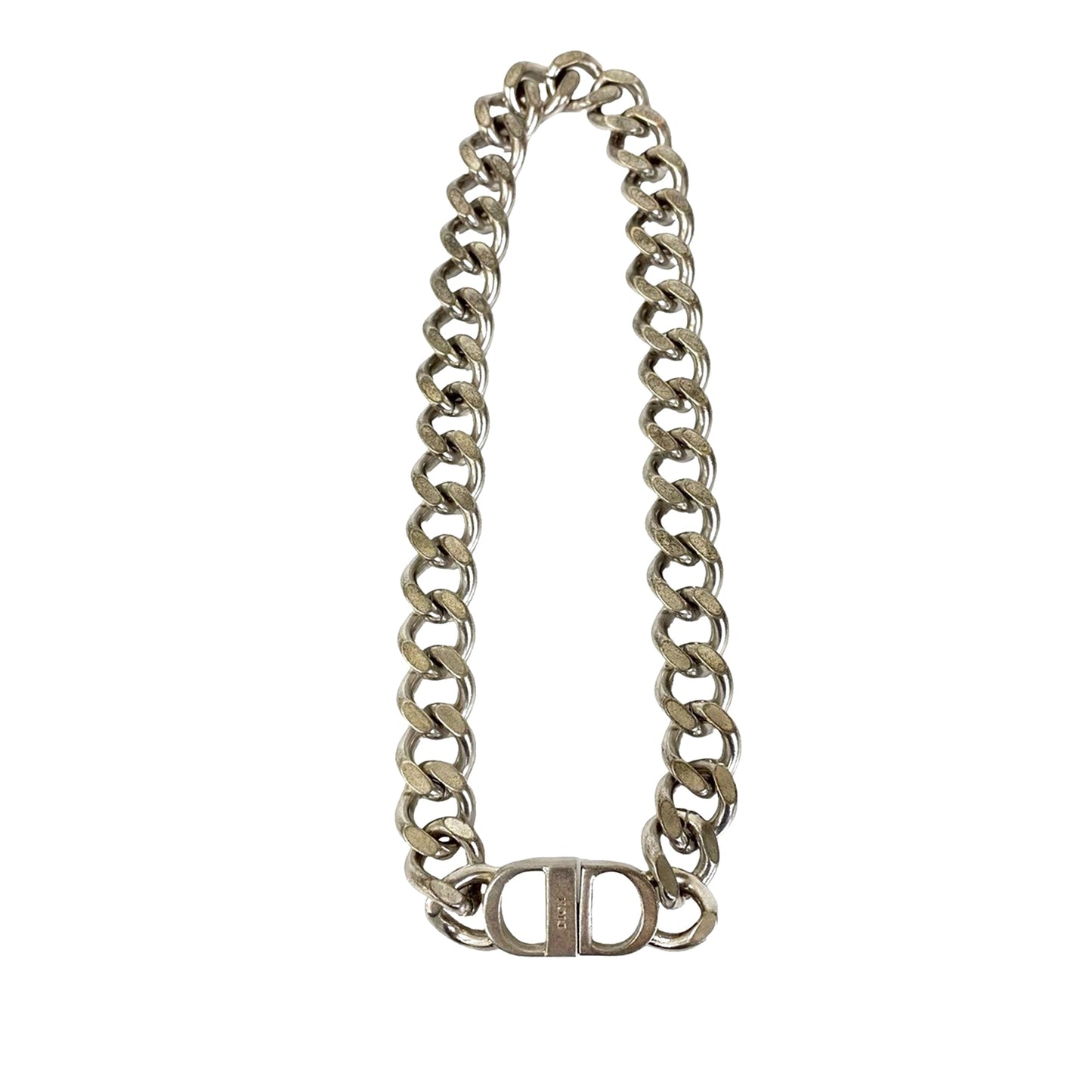 Silver Dior Silver Plated CD Logo Chain Link Necklace