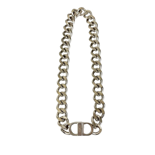 Silver Dior Silver Plated CD Logo Chain Link Necklace