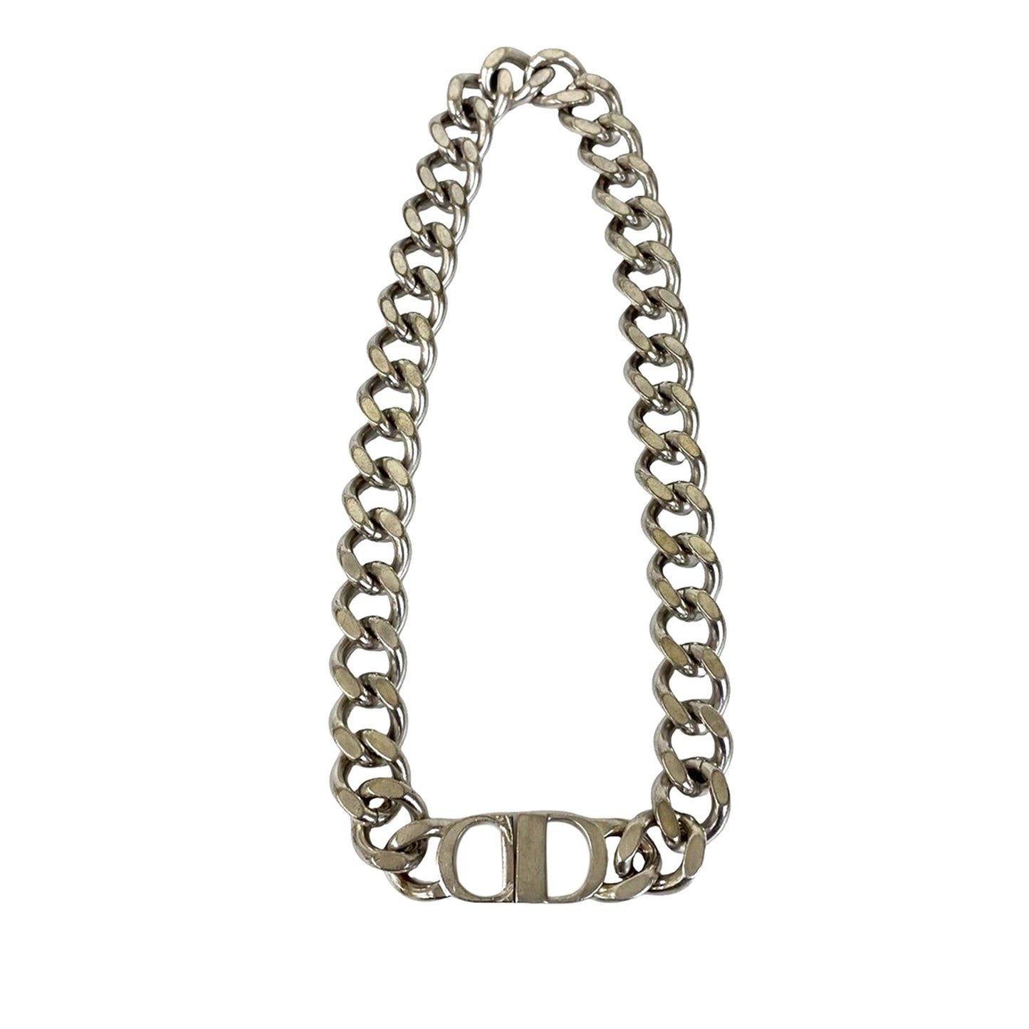 Silver Dior Silver Plated CD Logo Chain Link Necklace