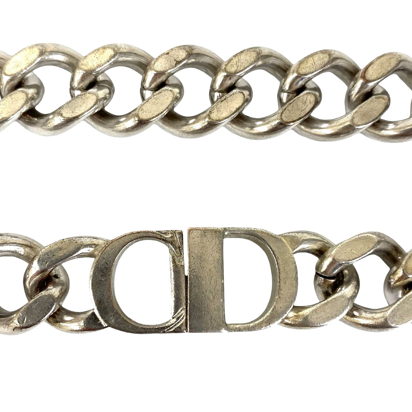 Silver Dior Silver Plated CD Logo Chain Link Necklace