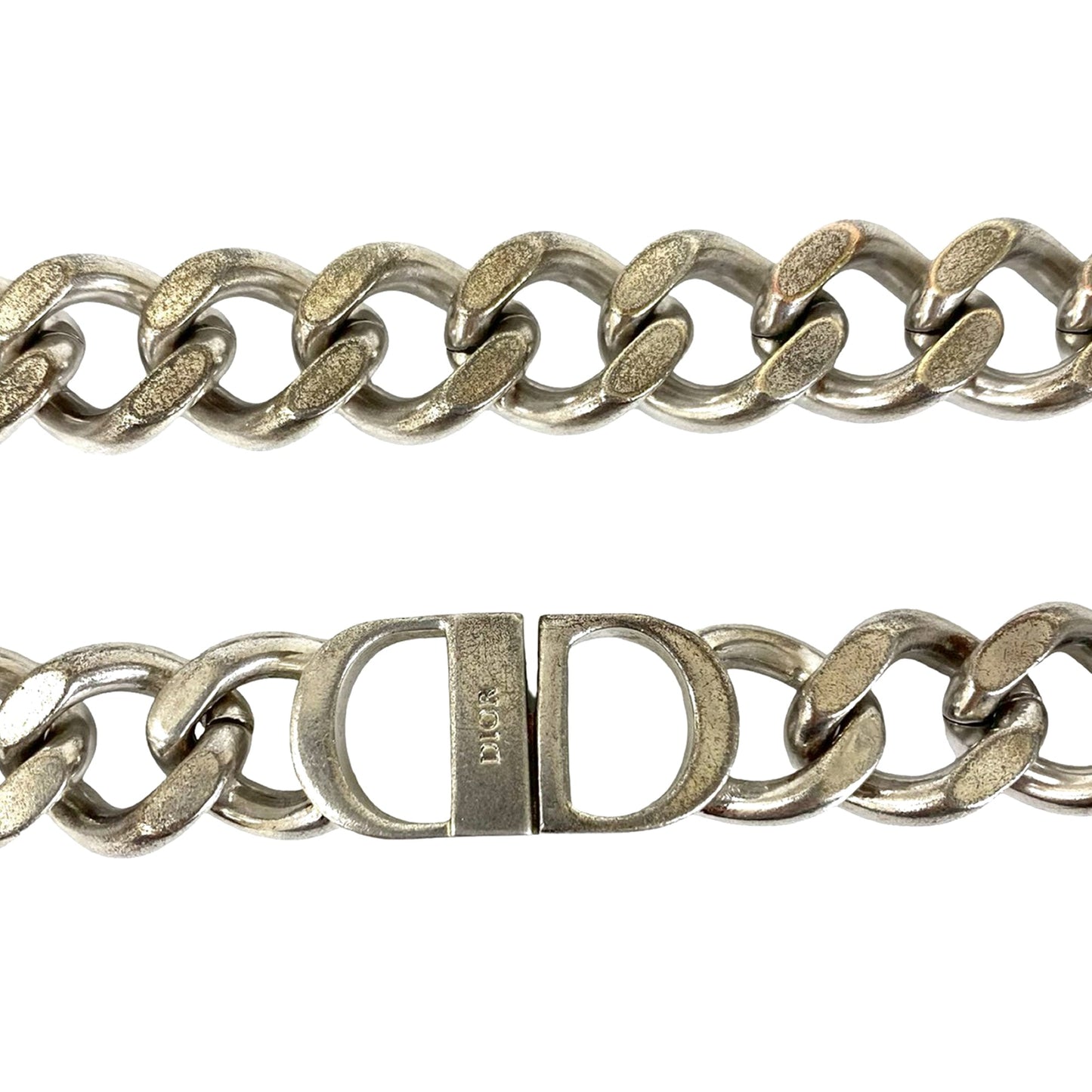Silver Dior Silver Plated CD Logo Chain Link Necklace