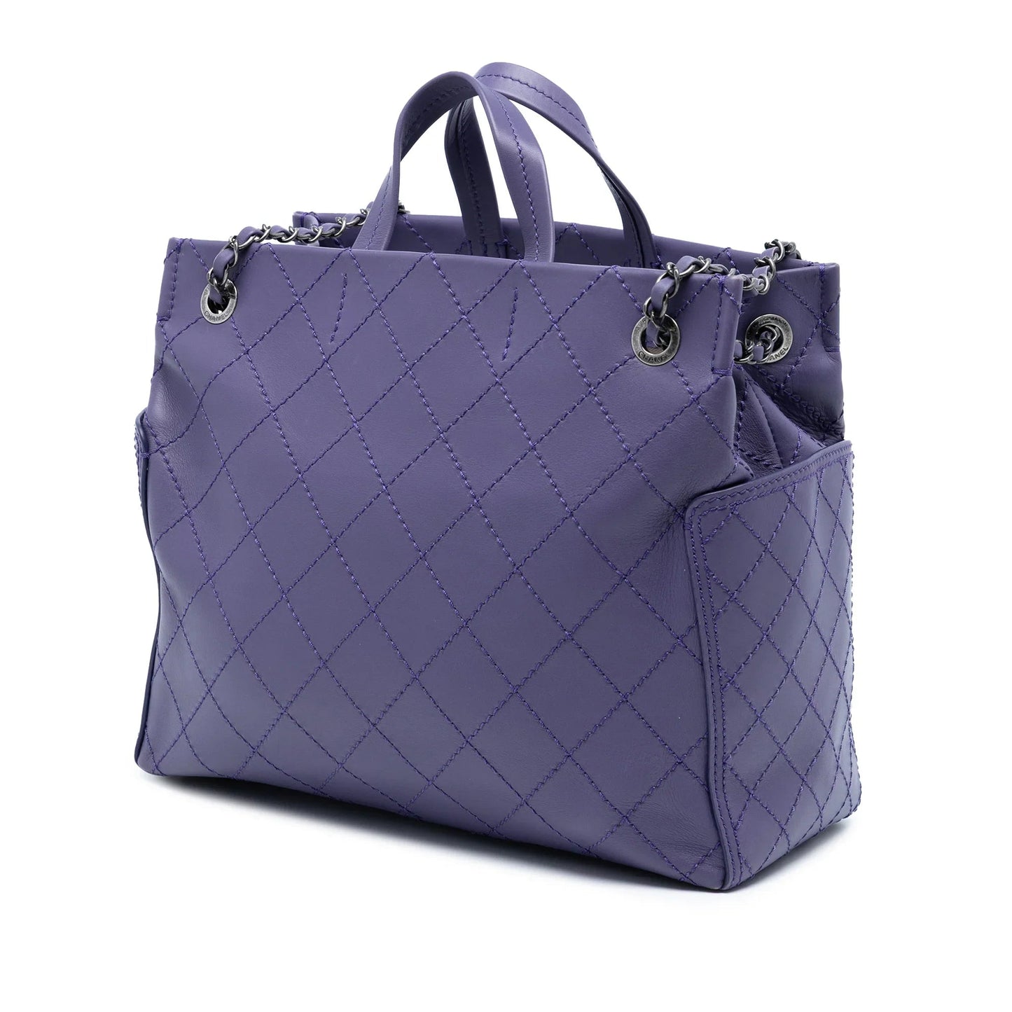 Purple Chanel Medium CC Quilted Calfskin Pocket Tote Satchel