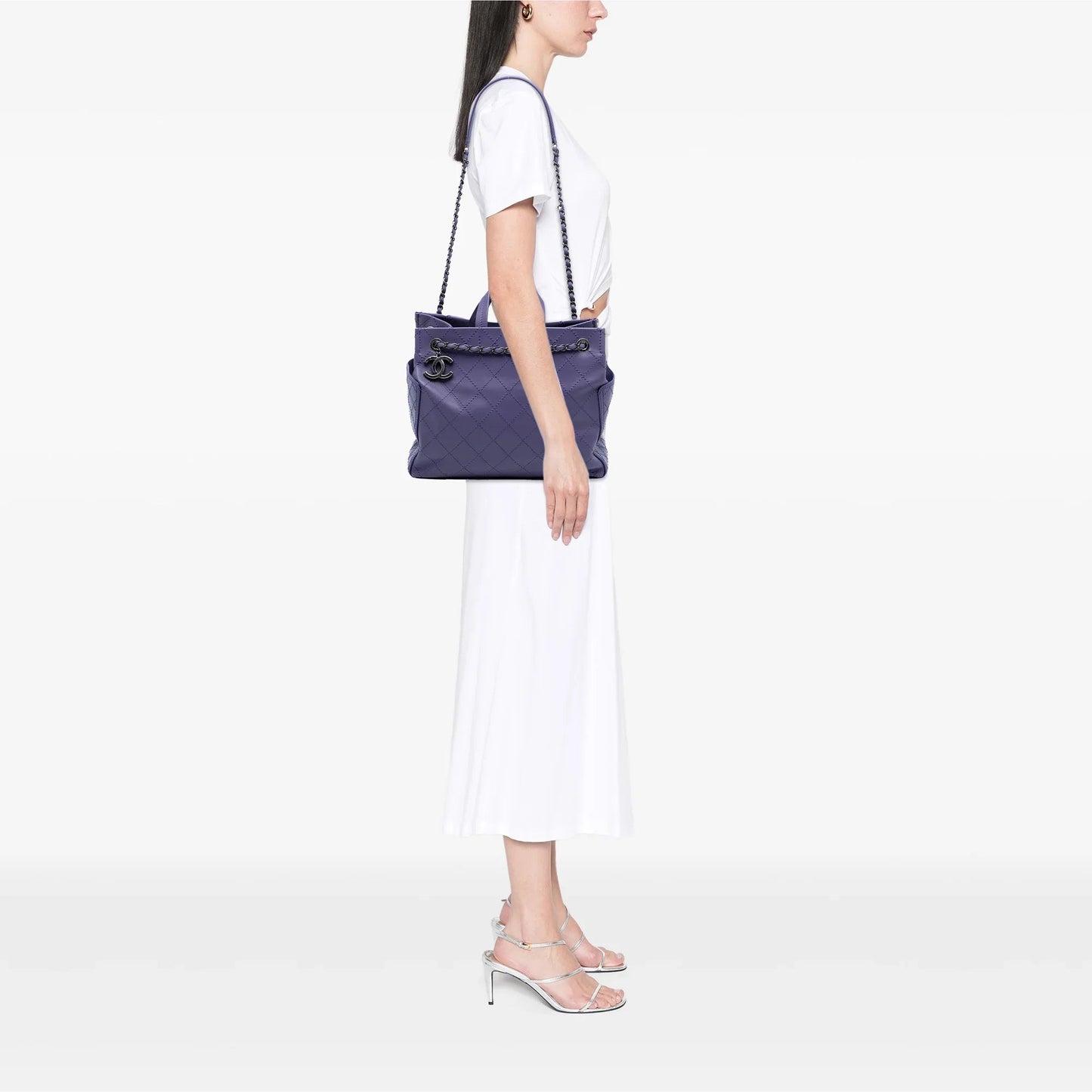Purple Chanel Medium CC Quilted Calfskin Pocket Tote Satchel