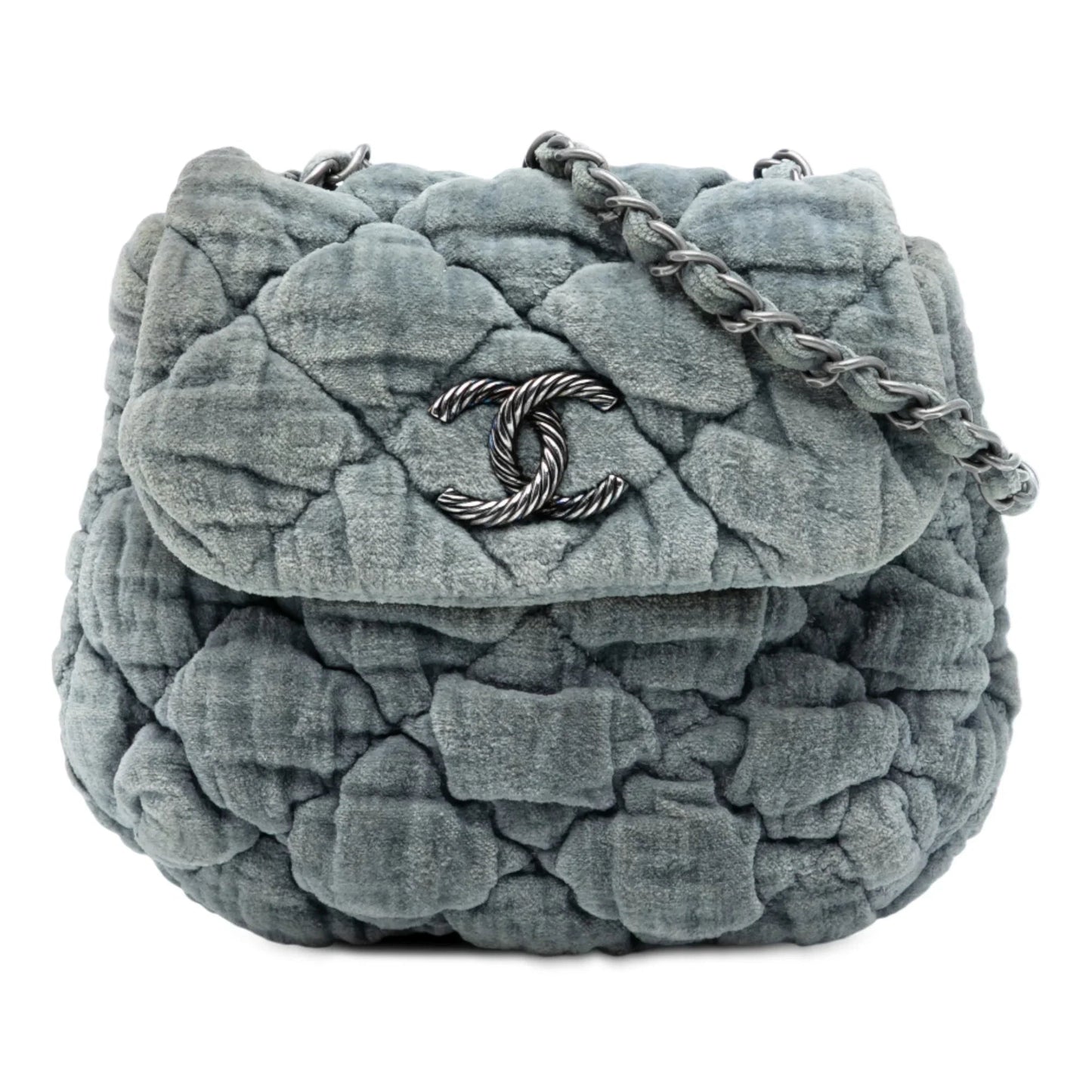 Gray Chanel Paris Moscou Mini Velvet Bubble Quilt Flap Crossbody Bag