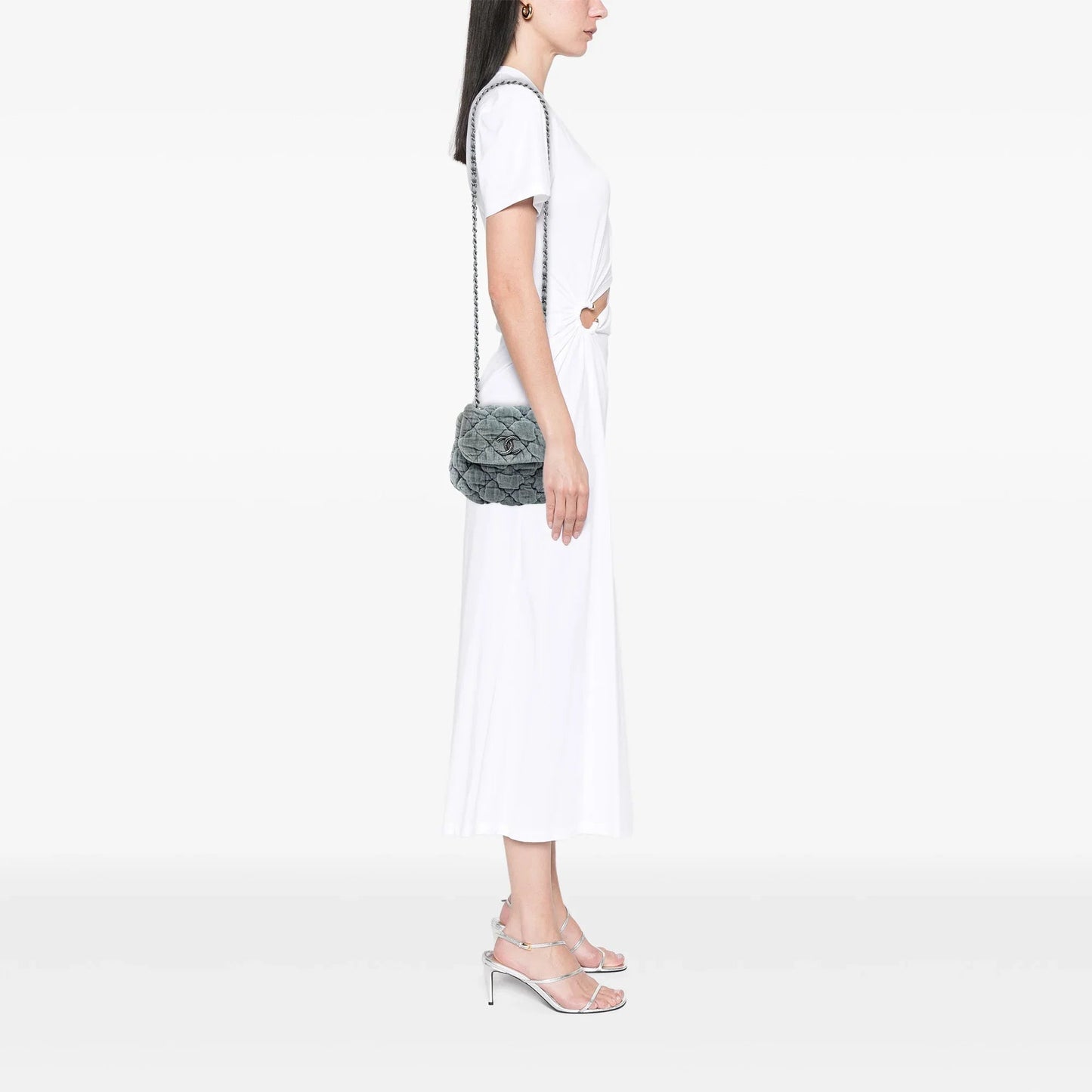 Gray Chanel Paris Moscou Mini Velvet Bubble Quilt Flap Crossbody Bag