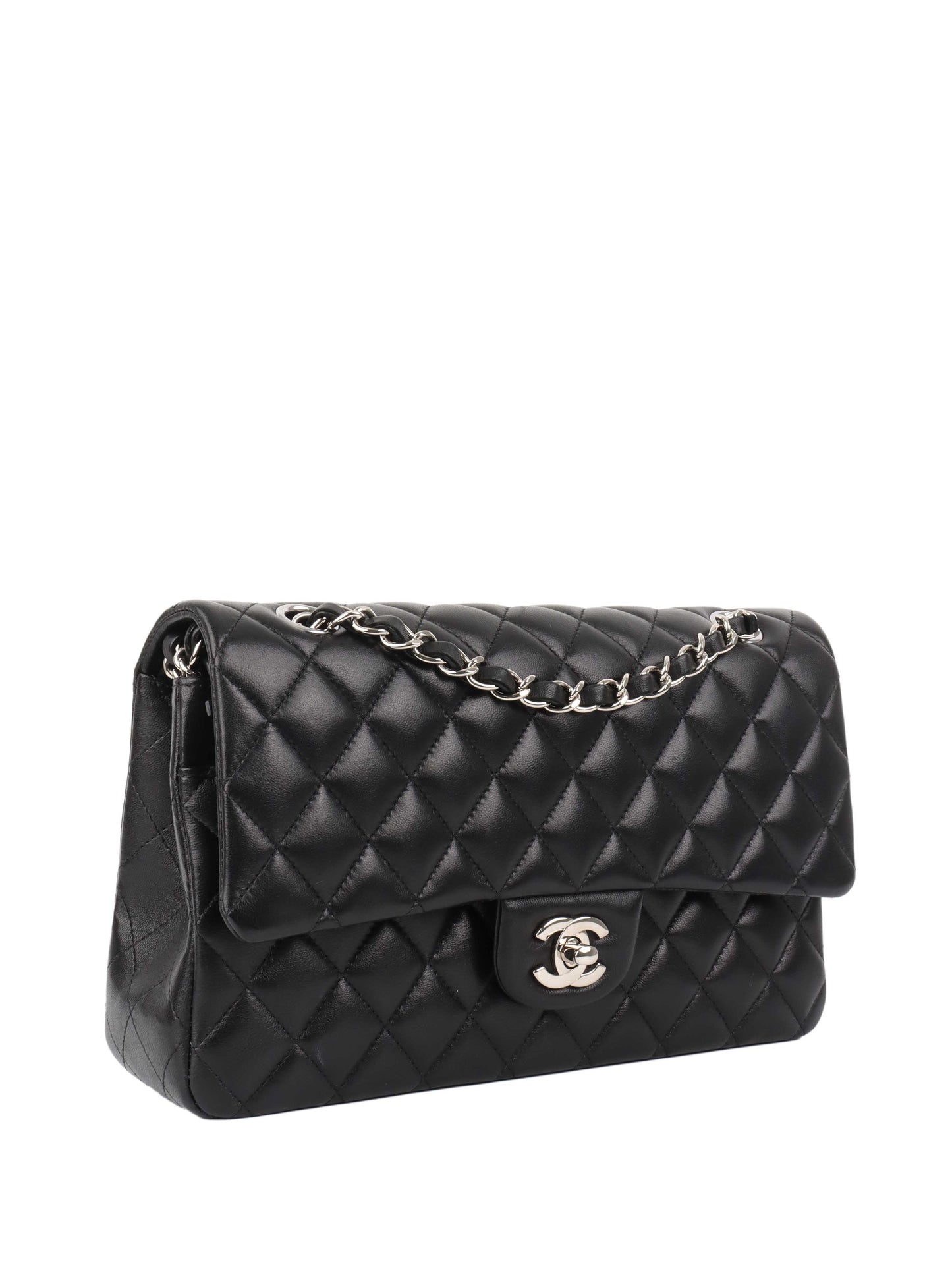 Chanel Black Medium Lambskin Classic Flap SHW.
