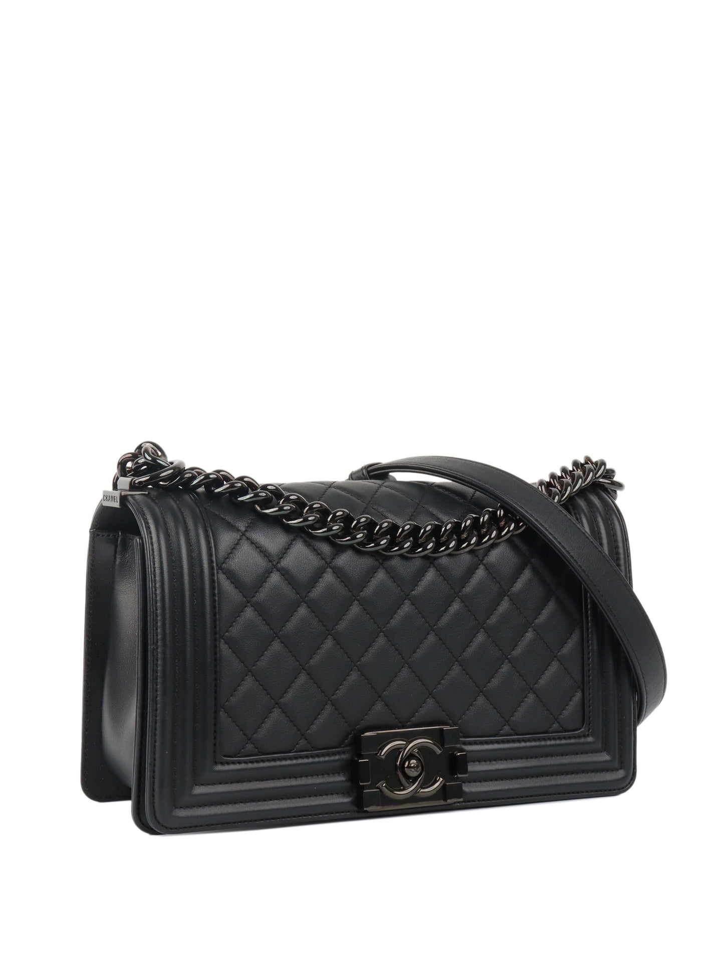 Chanel So Black Medium Lambskin Boy Bag.