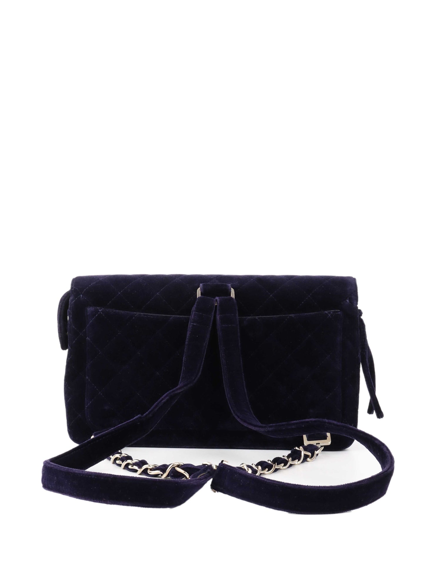 Chanel   Navy Velvet Classic Flap Backpack.