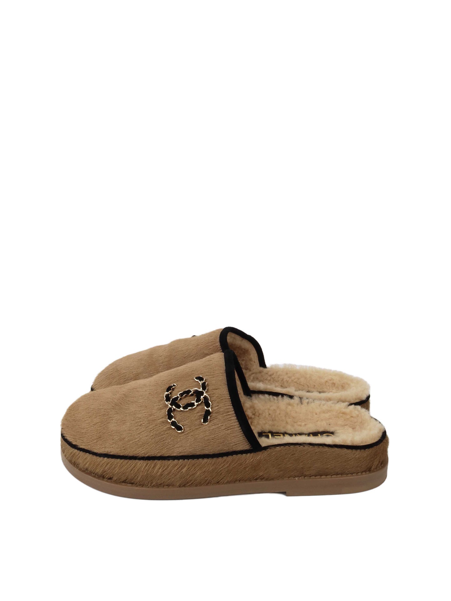 Chanel Chain CC Mules Pony Hair and Shearling 36.5
