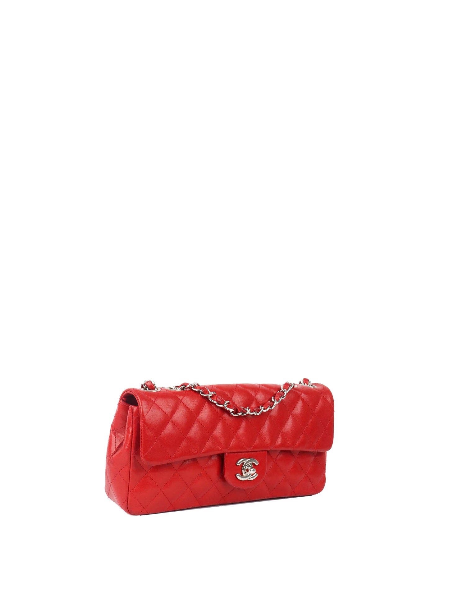 Chanel Red Lambskin East West Classic Flap Bag.