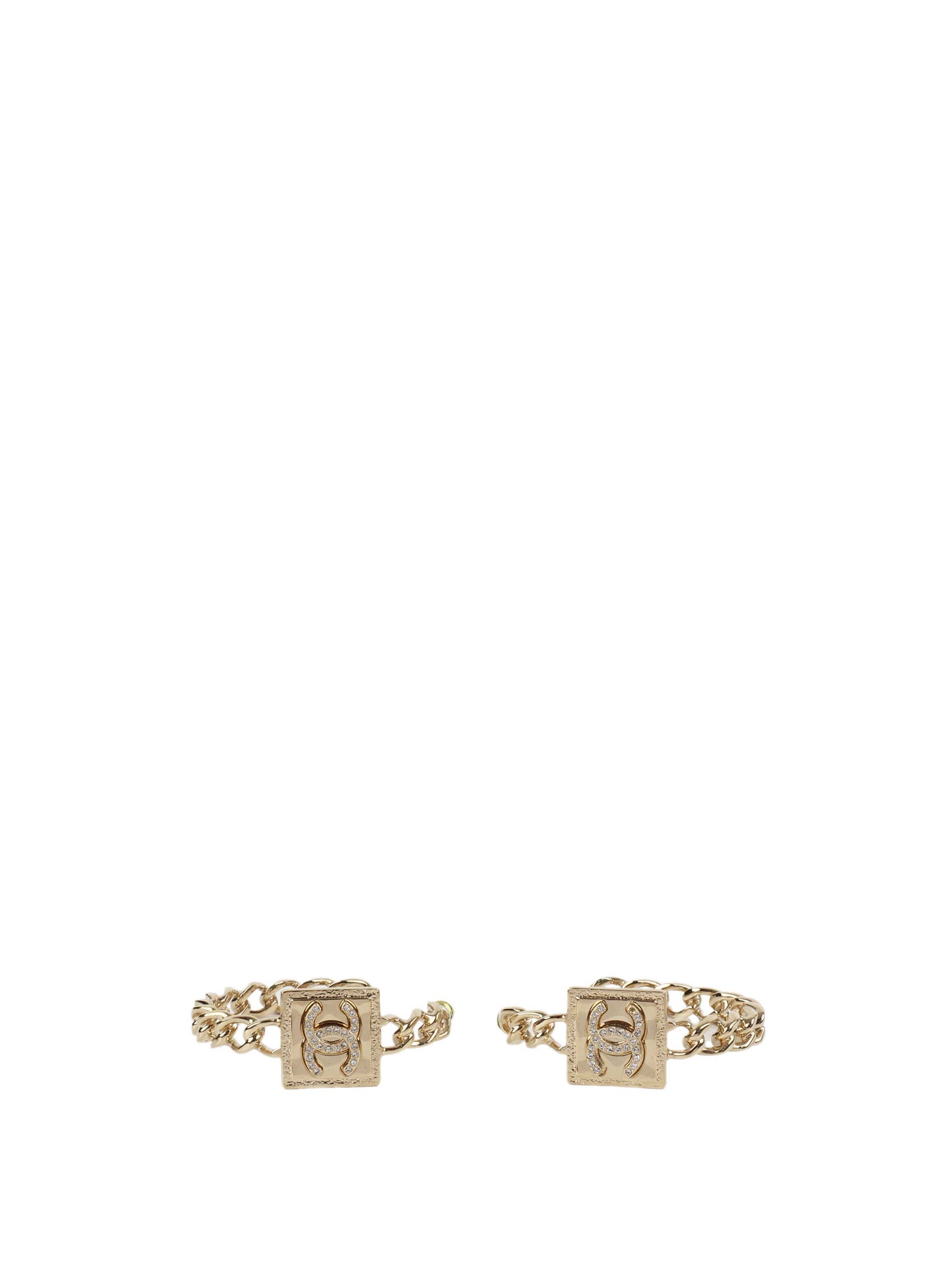 Chanel Crystal Square Chain Hoop Earrings.
