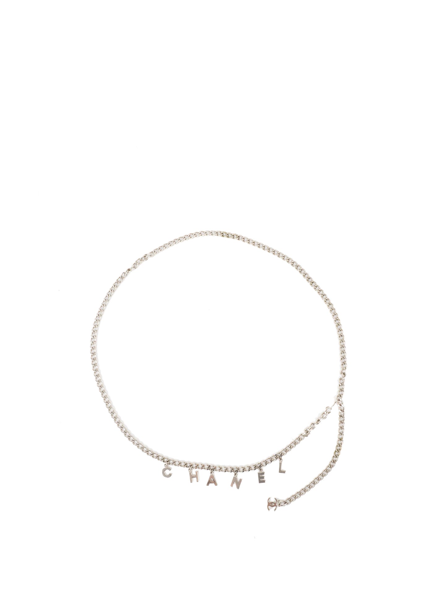 Chanel Silver Logo Lettering Chain Belt.