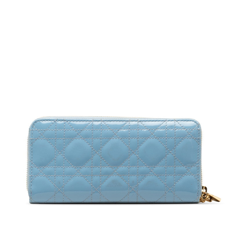 Dior Lady Round Fashner Long Wallet Light Blue Emblem  Dior