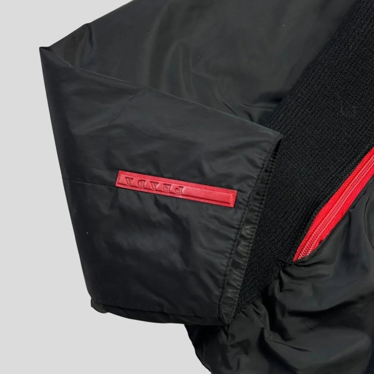 Prada Sport 00’s Red Zip Nylon Panelled Knit Jacket - M