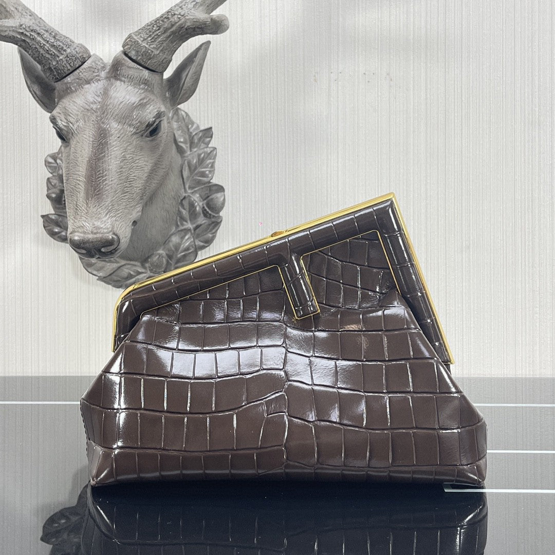 FI First Small Gray CrocoTop Qualityle Bag For Woman 26cm/10in