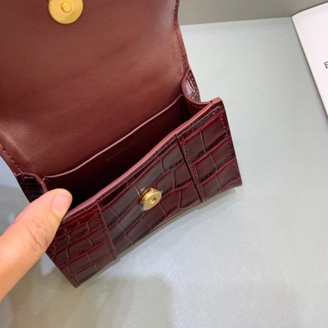 Top Quality Hourglass Mini Handbag With Chain In Dark Red, For Women,  Bags 4.7in/12cm
