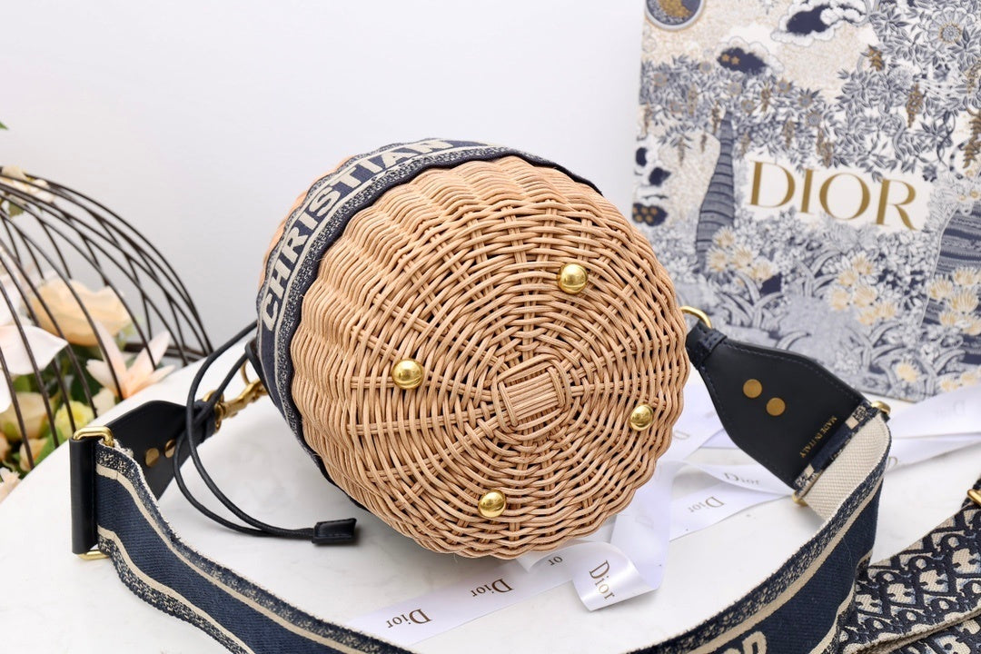 Top Quality MeTop Qualityum Lady Bag Natural Wicker  Blue For Women 28cm/11in CD M0505CMVO_M808
