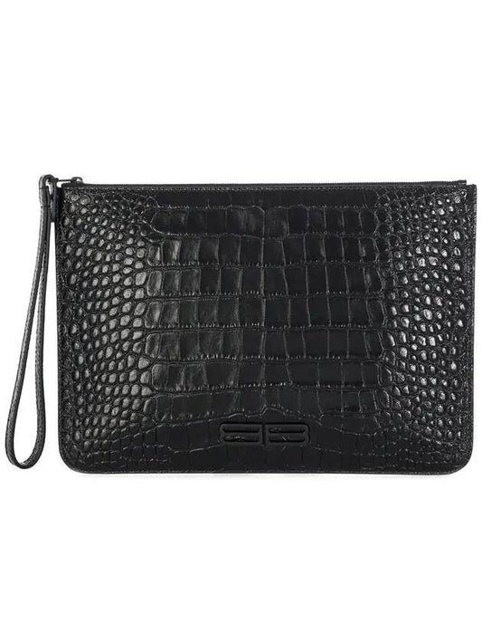 Luxury Balenciaga Trending 2025 Crocodile Embossed Clutch Bag Black