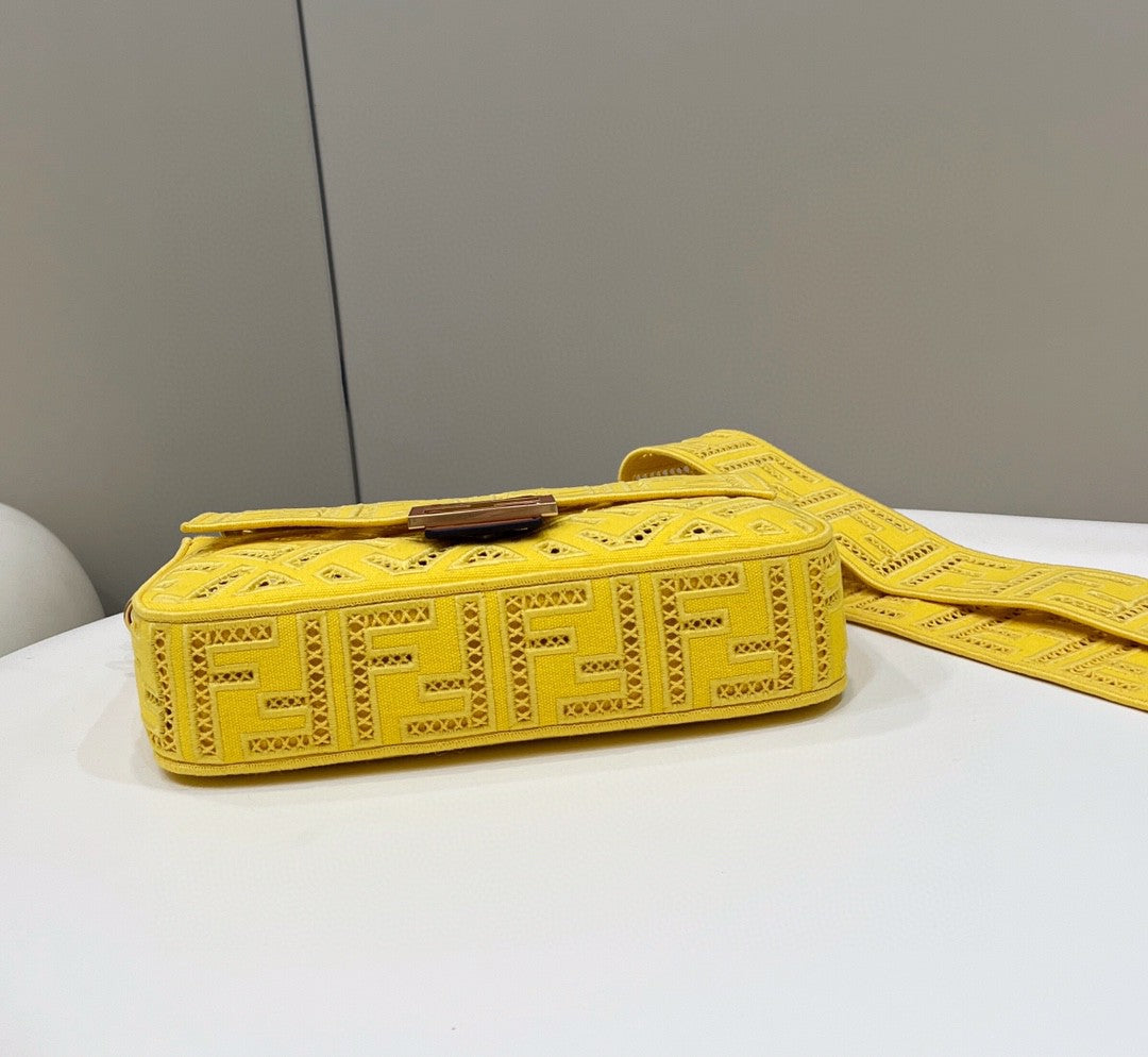 Top QualityTop Quality Baguette Yellow with Embroidery Medium Bag For Woman 28cm/11in