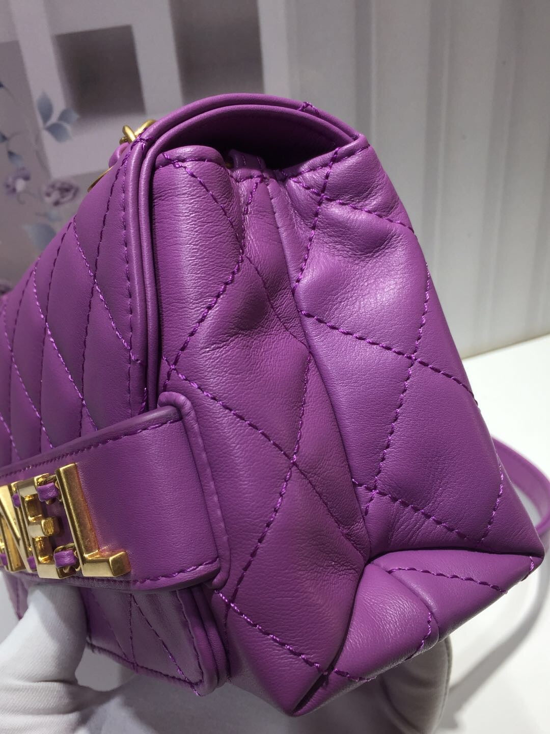 CHLFront Logo Small Flap Bag Gold Hardware Purple For Women, Women’s Handbags, Shoulder Bags 8in/21cm AS1490