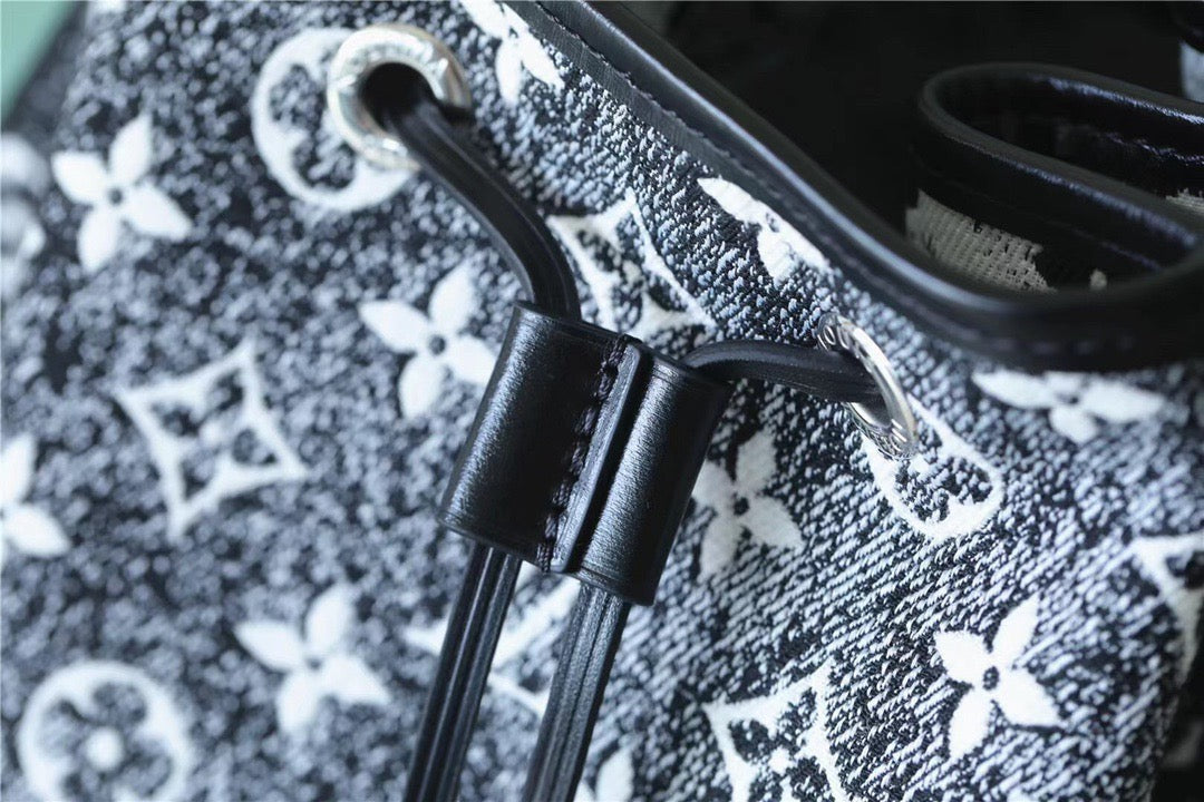 Top Quality Petit Noe Monogram Jacquard Denim Black For Women,  Shoulder And Crossbody Bags 11.2in/28.5cm Top Quality
