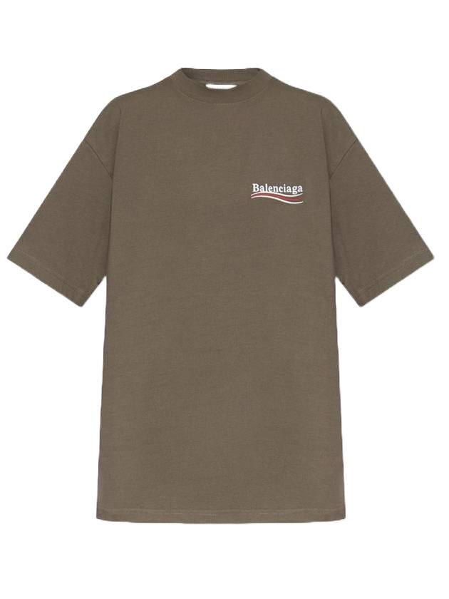 Luxury Balenciaga Trending 2025 Wave Logo Political Campaign Large Fit Short Sleeve T Shirt Khaki