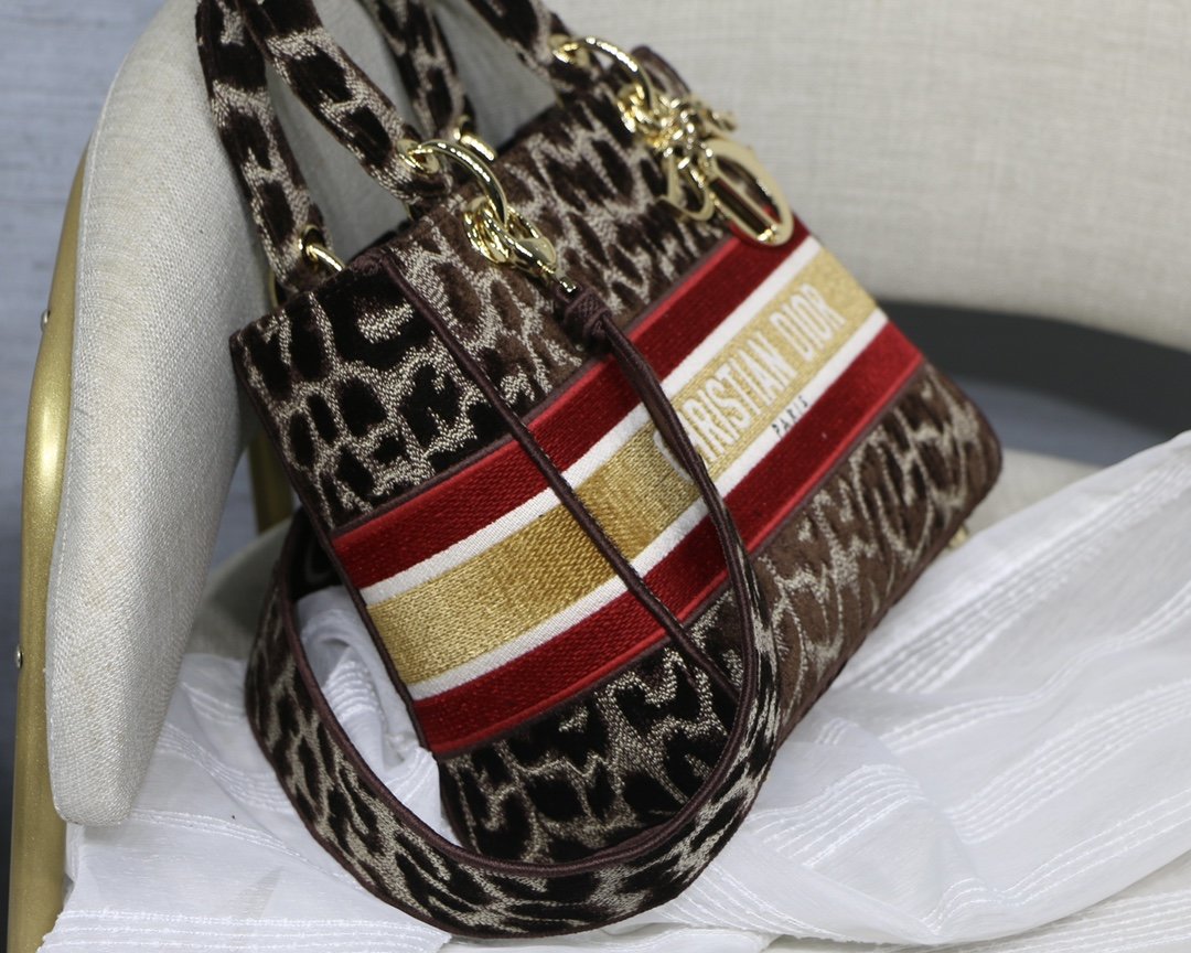 Top Quality MeTop Qualityum Lady D-Lite Bag, Leopard Brown Handbags, Crossbody Bags, 24cm CD