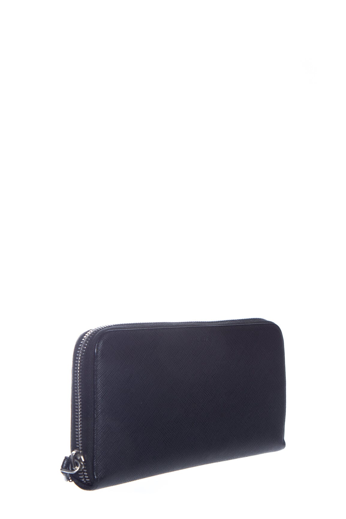 Prada Black Saffiano Leather Zip Around Wallet