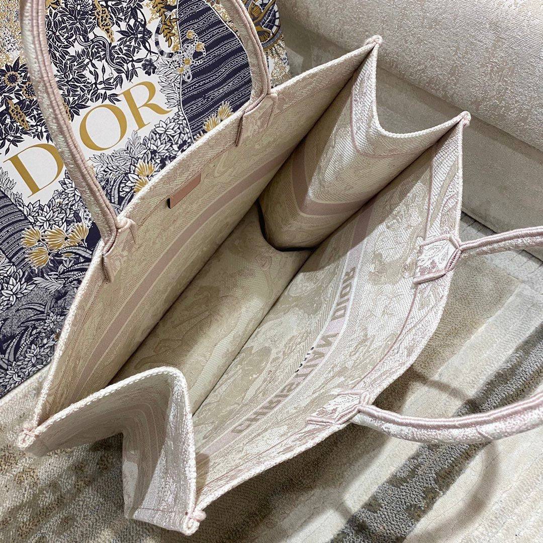 Top Quality Large Book Tote Pink Toile de Jouy Embroidery, Light Pink, For Women Womens Handbags, 42cm CD M1286ZTDT_M956