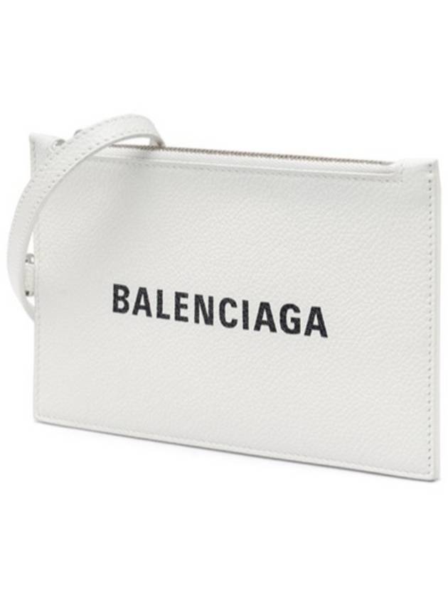 Luxury Balenciaga Trending 2025 Cash Logo Strap Double Pouch Strap Card Wallet White