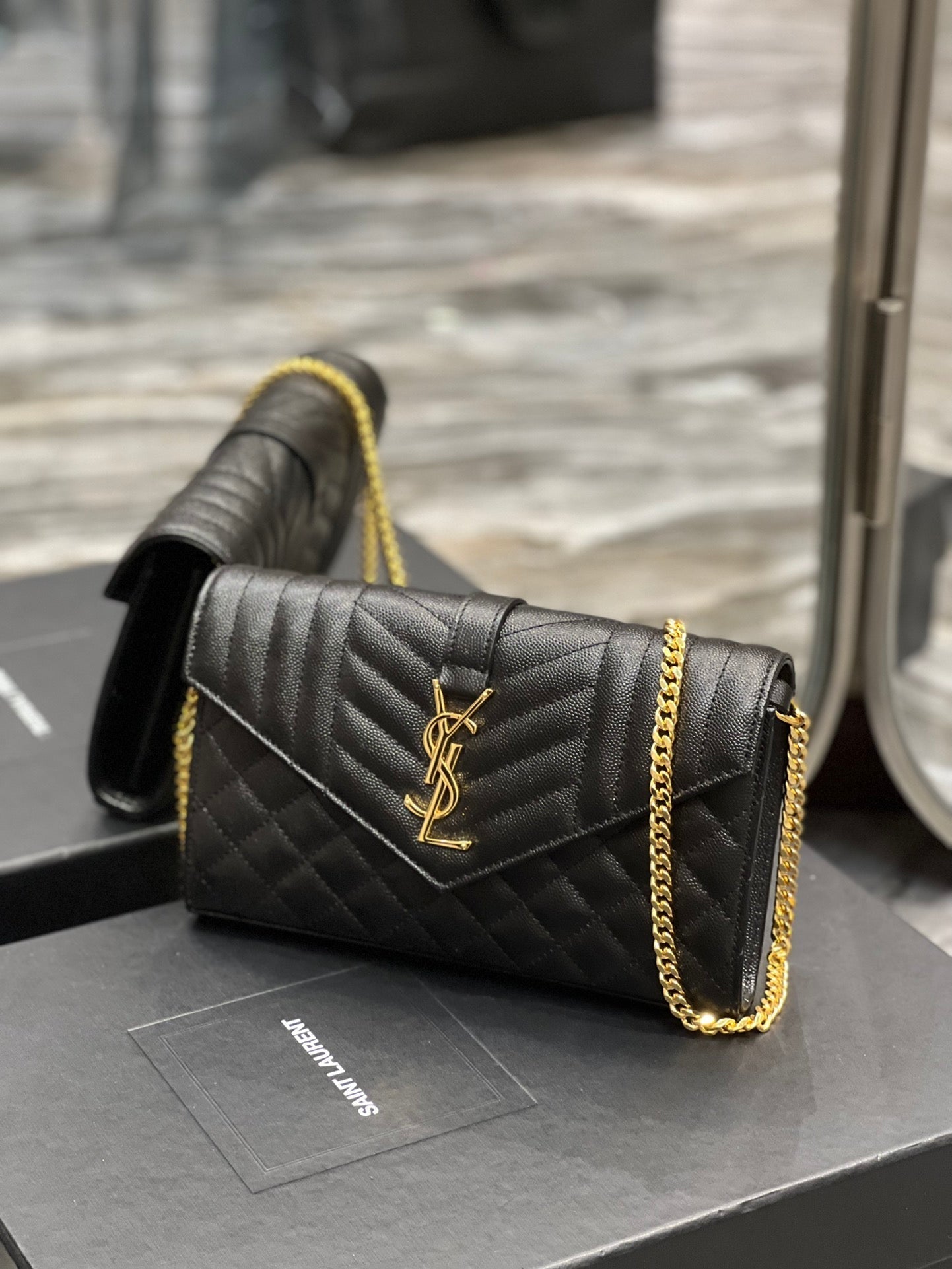 Top Quality Envelope Small Chain Bag Black For Women, Women’s Bags 8.6in/22cm YSL