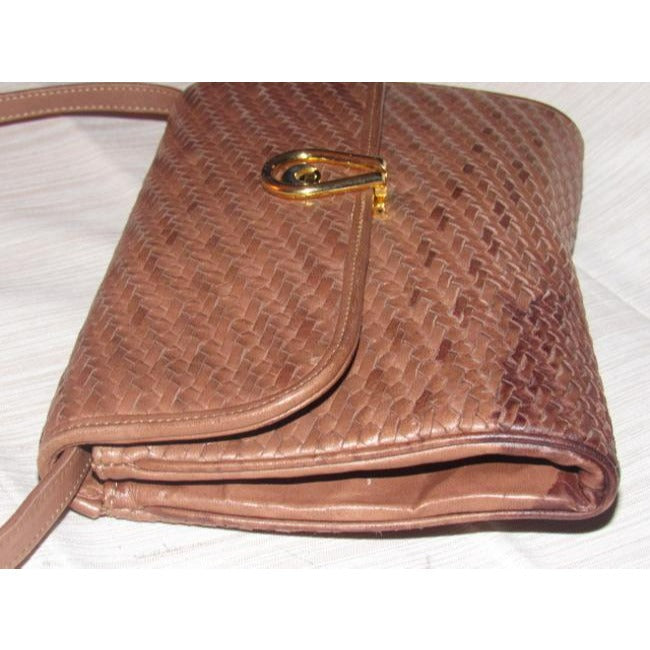Gucci   Woven And Smooth Two Way Style Purse Brown Leather Shoulder Bag