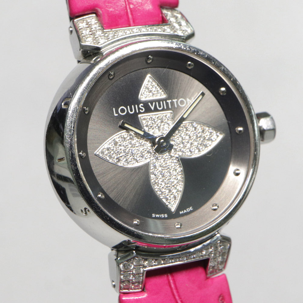 Louis Vuitton Forer Q121F Gr Diamond SS Leather Quartz   Forer Q121F