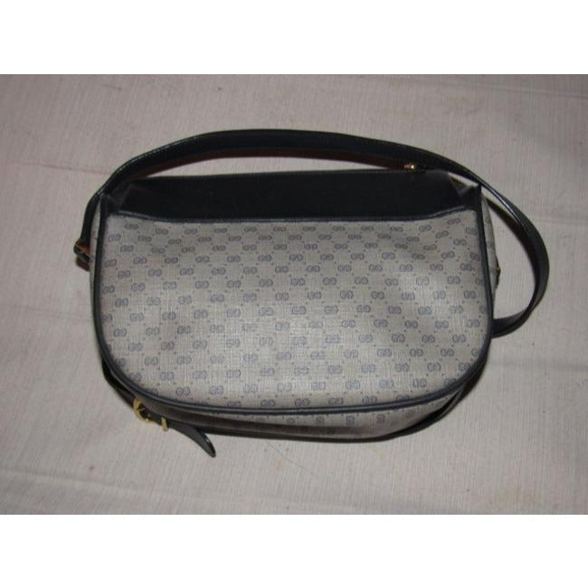 Gucci   Navy Blue Small G Logo Print On Coated Canvas And Navy Leather