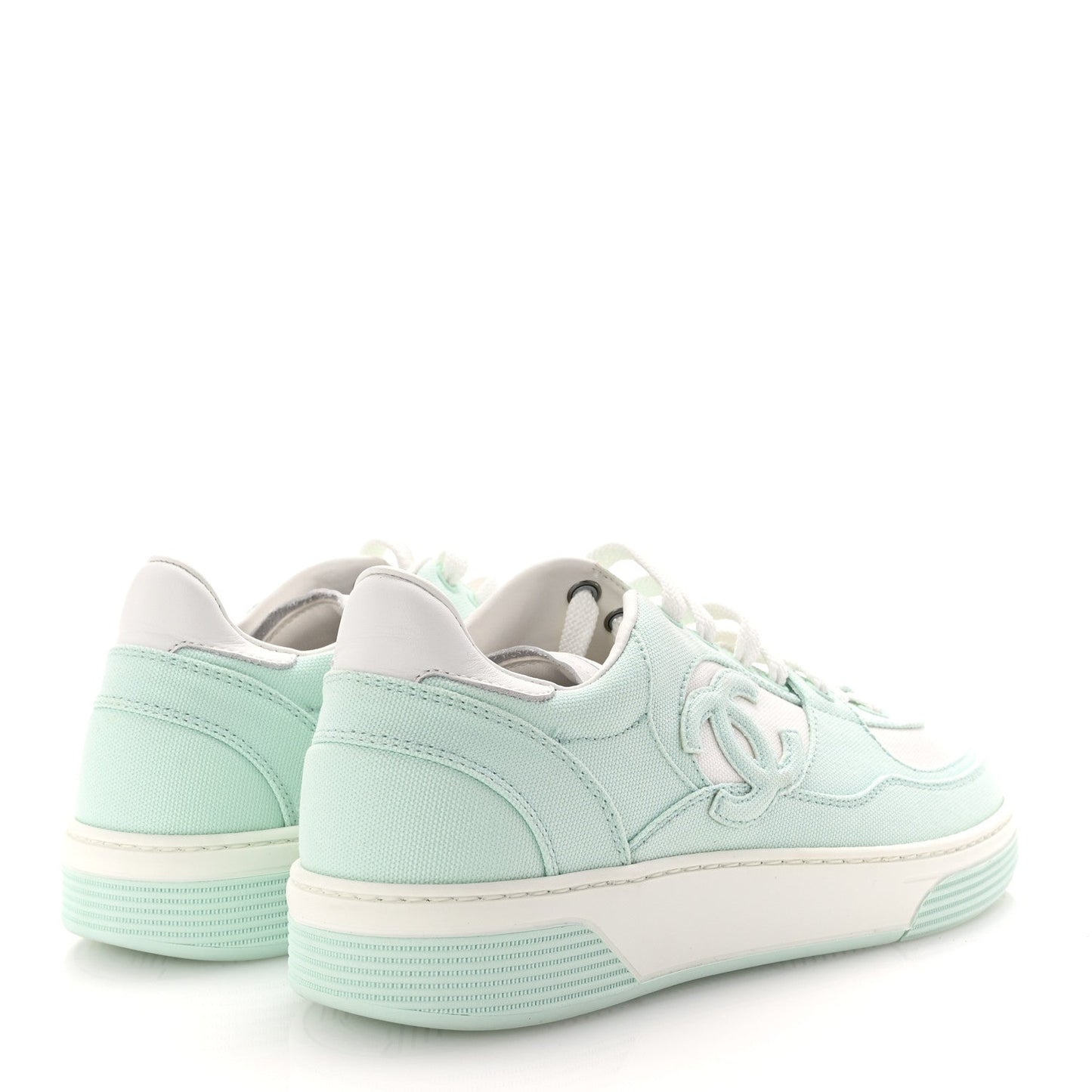 Chanel Cotton Sneakers 38.5 Light Turquoise White