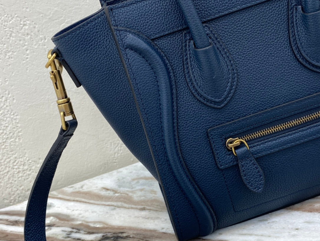 Top Quality Nano LuGucciage Bag In Drummed Dark Blue For Women 8in/20cm 