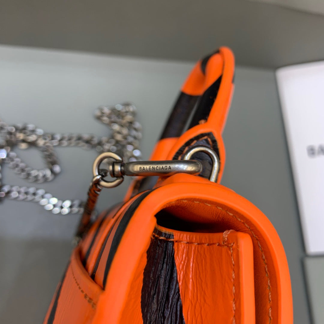 Top Quality Hourglass Mini Handbag With Chain In Black And Orange, For Women,  Bags 4.7in/12cm
