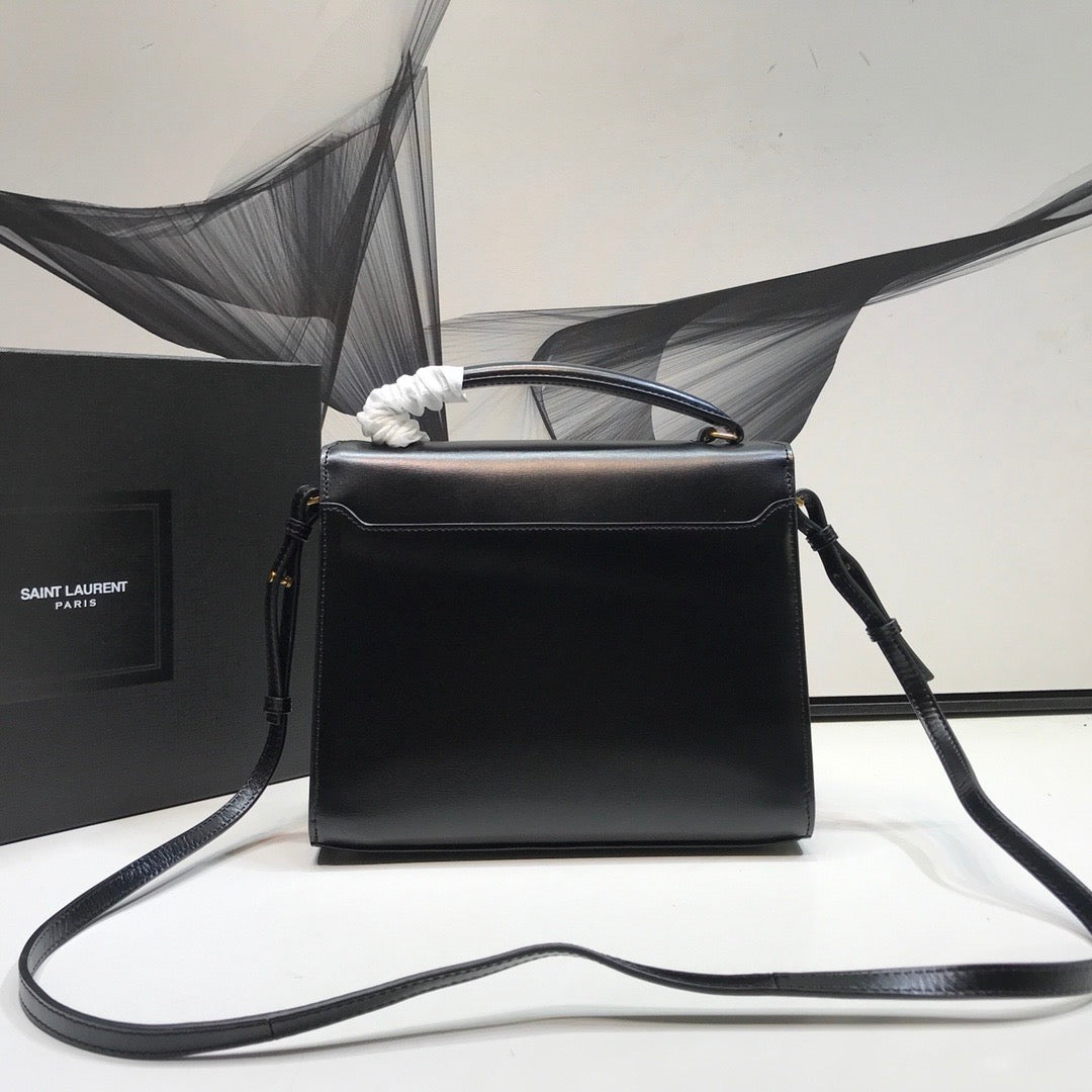 YSSL Cassandra Medium Top Handle Bag In Grain Black For Women 9in/24.5cm YSL 623931BOW0W1000