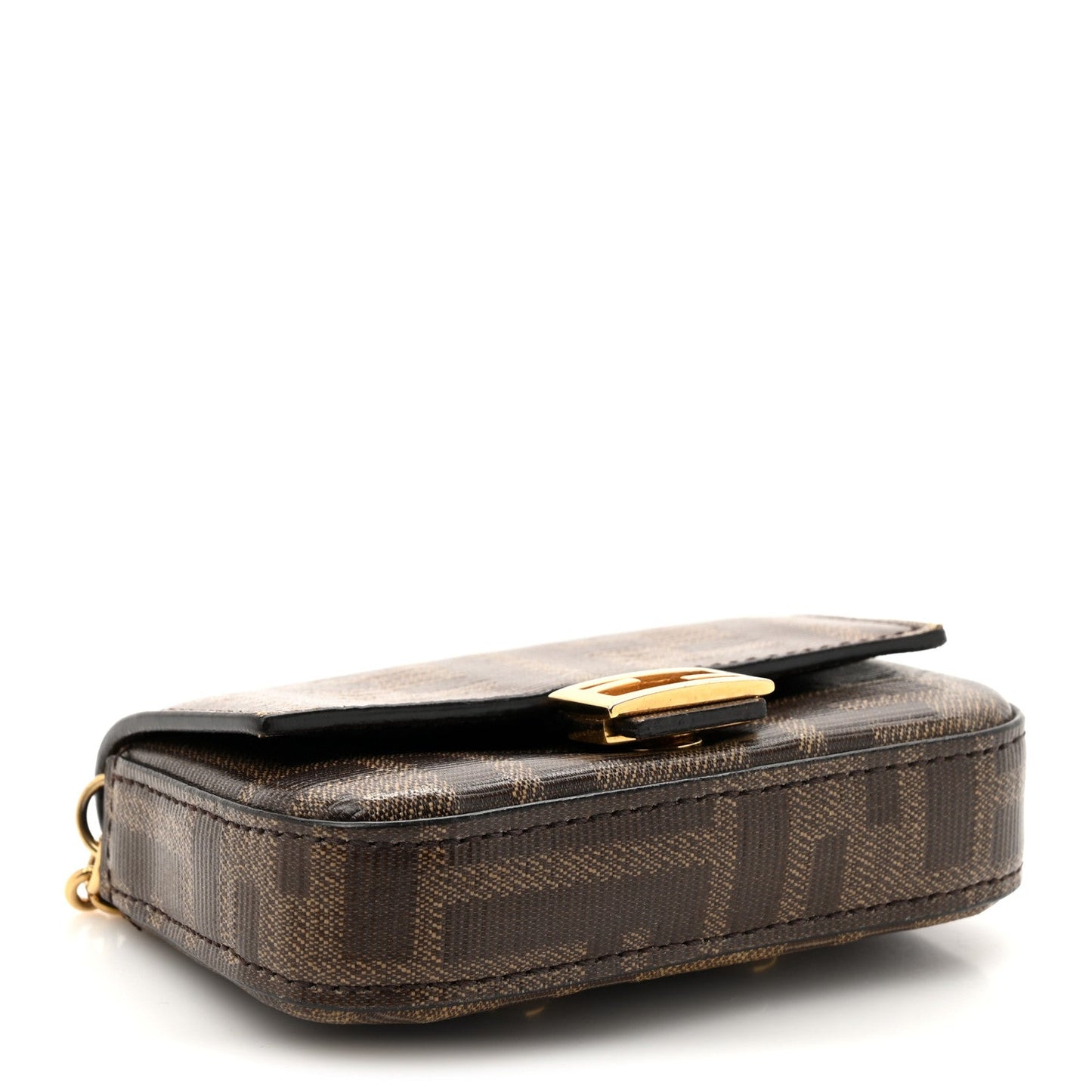 Fendi Glazed Fabric FF 1974 Nano Baguette Belt Charm Mogano Panna