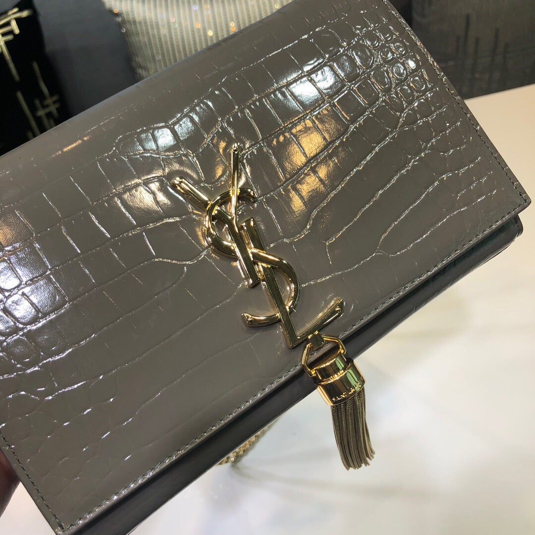 Top Quality Kate Small Chain Bag With Tassel In Embossed Green For Women 7.8in/20cm YSL 