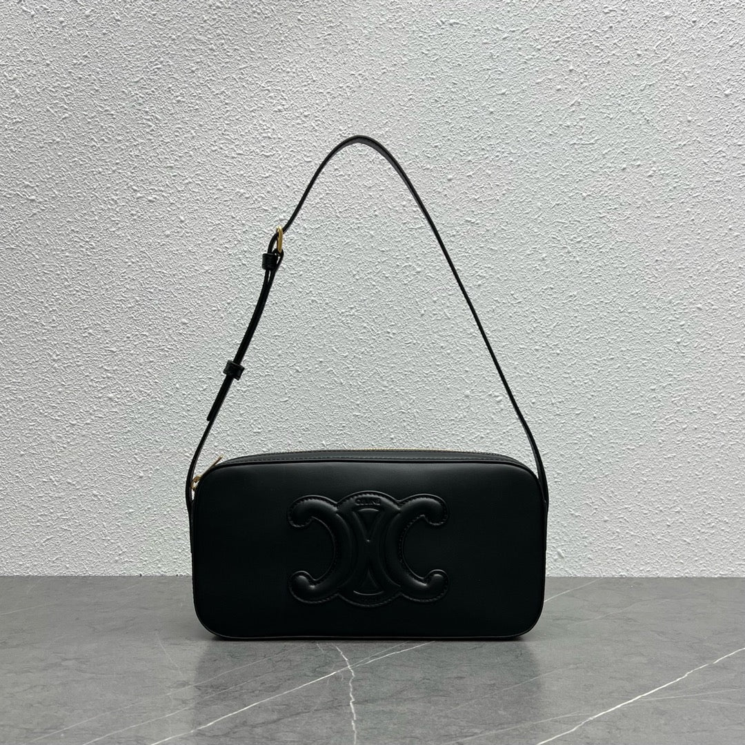 Top Quality Camera Shoulder Bag Cuir Triomphe Black For Women 10in/26cm