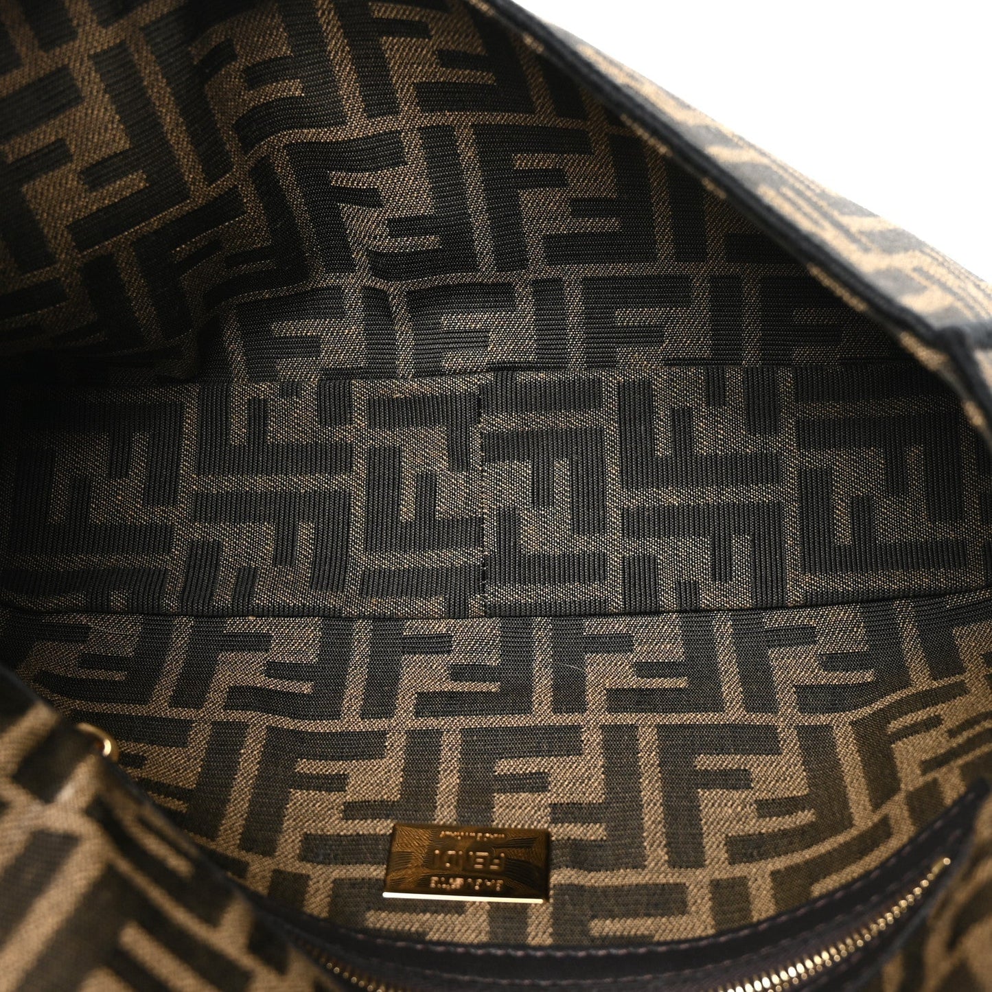 Fendi Fabric Jacquard FF 1974 Medium Baguette Tobacco Moro Black