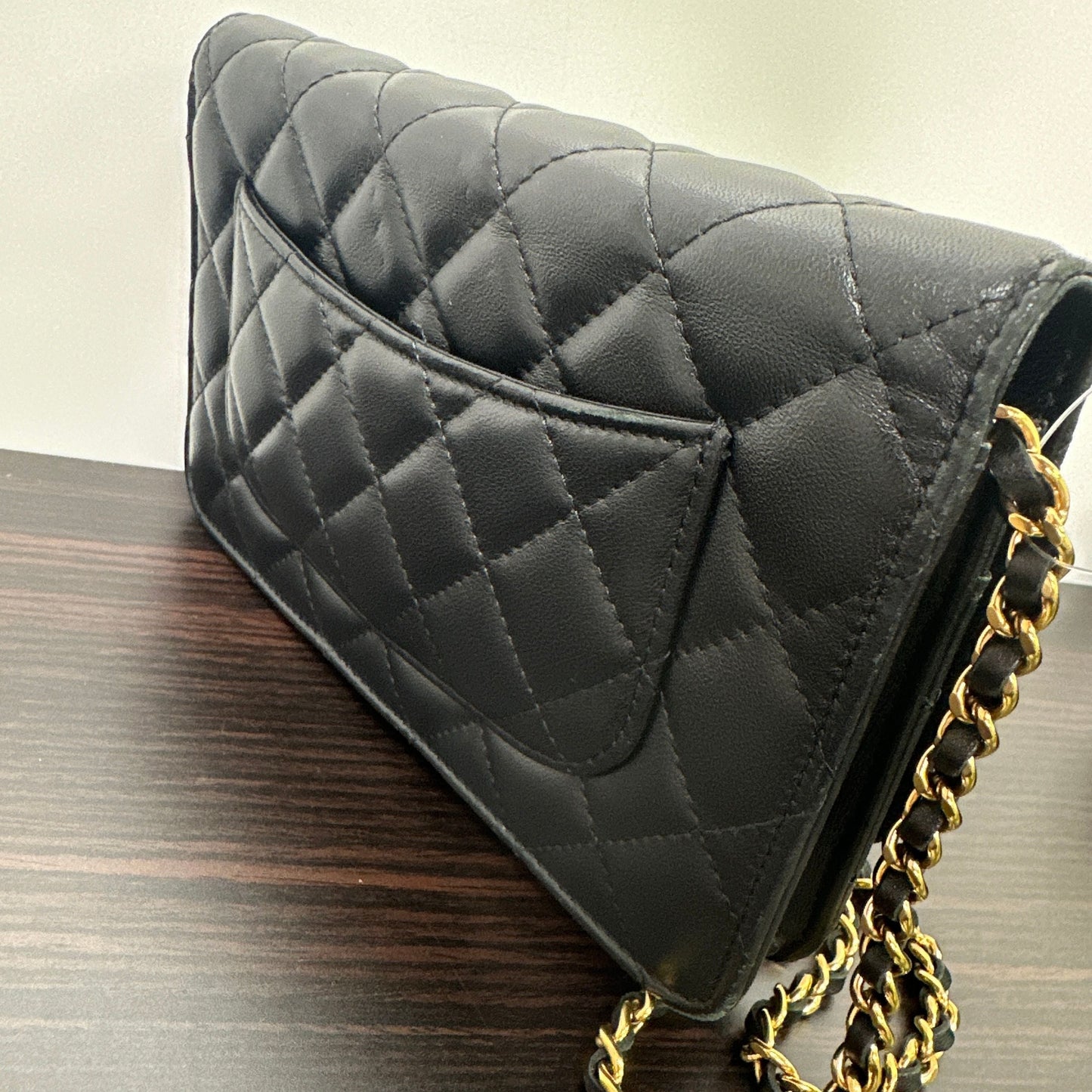 CHANEL | Bags | Chanel Lambskin Quilted Wallet On Chain Woc Black Gold Hardware LB121117