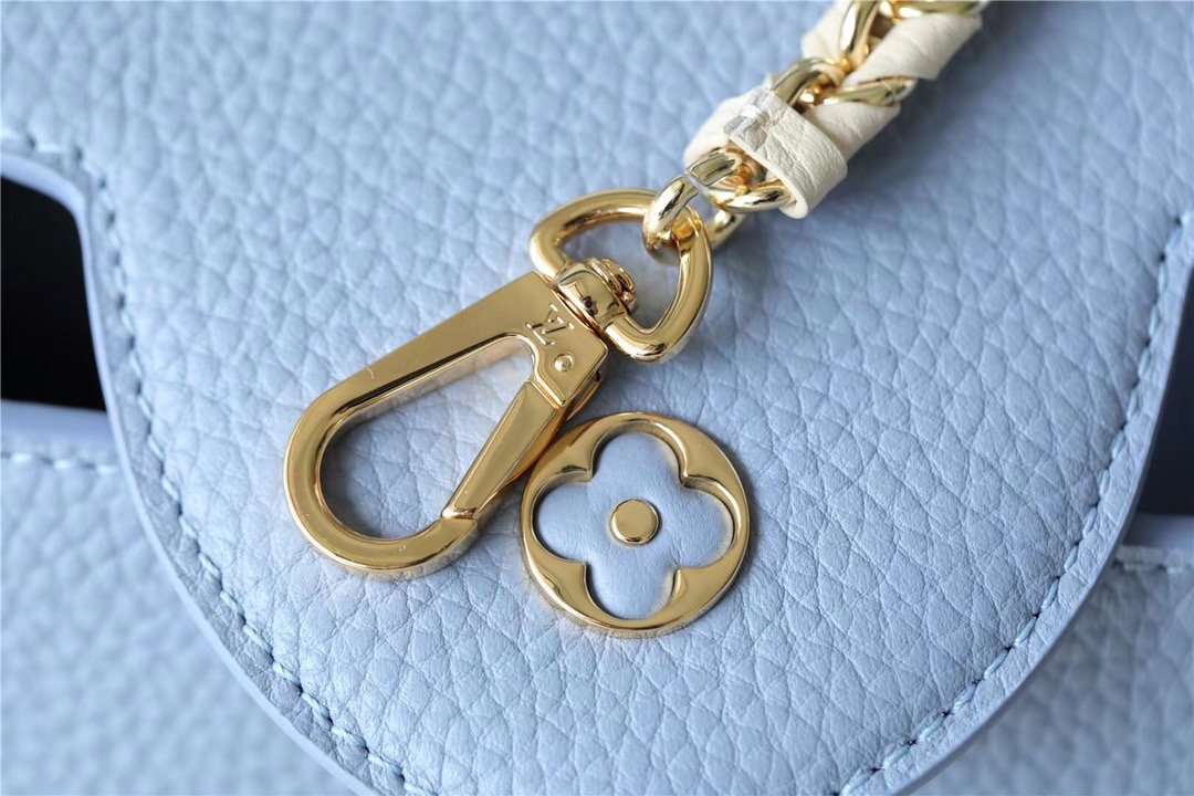 Top Quality Capucines BB Taurillon Light Blue/ Beige For Women, Womens Bags, Shoulder And Crossbody Bags 10.6in/27cm Top Quality