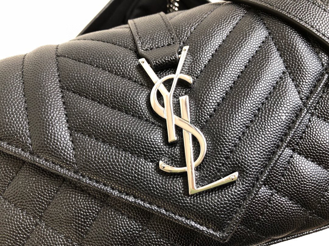 Top Quality Envelope Small Bag In Mix Matelassé Grain De Poudre Black For Women 8.2in/21cm YSL 600195BOW921000