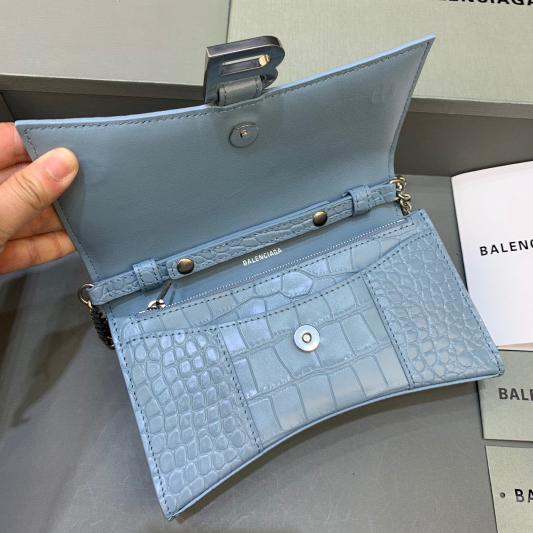 Top Quality Hourglass Wallet On Chain in Blue, For Women,  Bags 7.6in/19cm