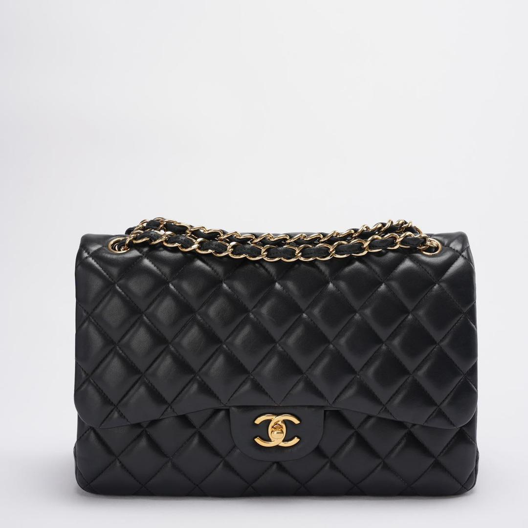 Chanel Timeless Classic Flap Bag Black Jumbo Quilted Leather Gold Hardware