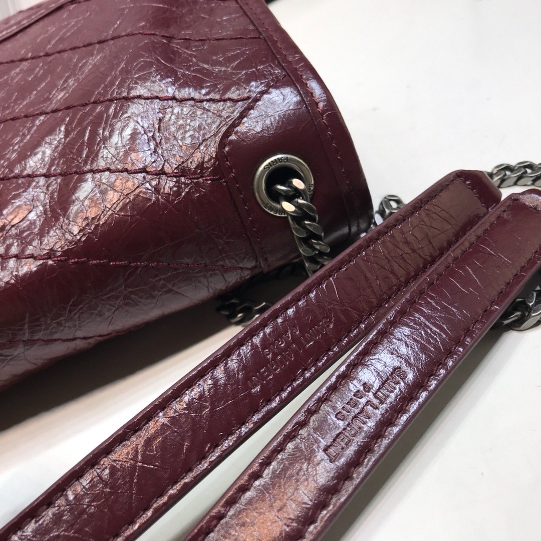 YSSL Niki Baby Chain Bag In Crinkled   Burgundy For Women 8in/21cm YSL 6331600EN046475